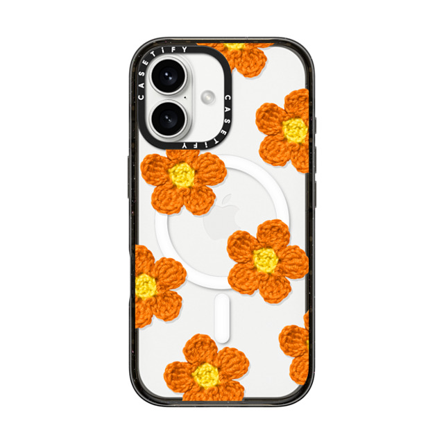 CASETiFY iPhone 16 ケース ブラック インパクトケース MagSafe対応 Y2K,Pattern Crochet Flowers - Orange