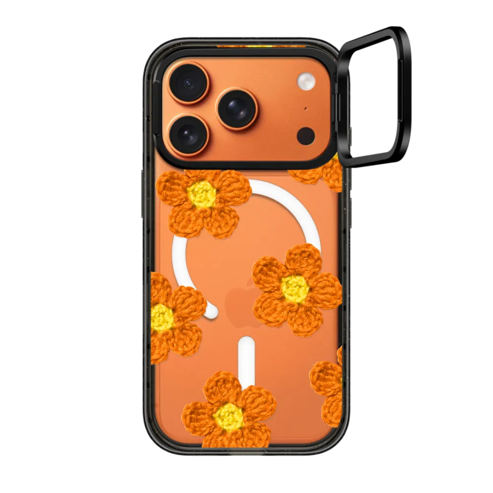 Impact Ring Stand iPhone 17 Pro Case MagSafe Compatible - Crochet Flowers - Orange