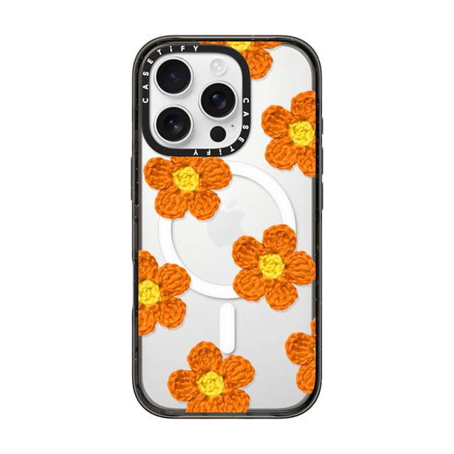 CASETiFY iPhone 16 Pro ケース ブラック インパクトケース MagSafe対応 Y2K,Pattern Crochet Flowers - Orange