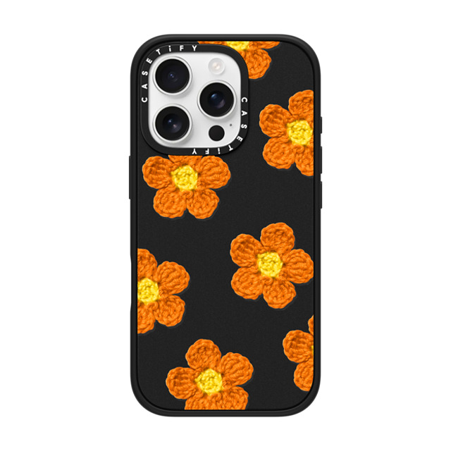 CASETiFY iPhone 16 Pro ケース マットブラック インパクトケース MagSafe対応 Y2K,Pattern Crochet Flowers - Orange