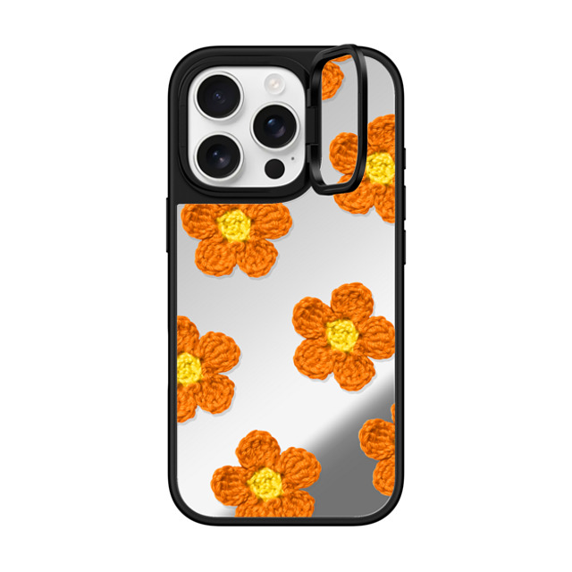 CASETiFY iPhone 16 Pro Case Silver on Black ミラー リングスタンドケース MagSafe対応 Floral,Pattern,Y2K Crochet Flowers - Orange CASETiFY iPhone 16 Pro Case Silver on Black ミラー リングスタンドケース MagSafe対応 Floral,Pattern,Y2K Crochet Flowers - Orange