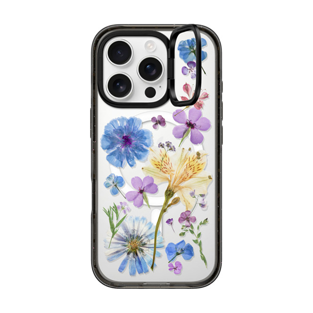 CASETiFY iPhone 16 Pro ケース ブラック インパクトリングスタンドケース MagSafe対応 Floral,nature Pressed Floral