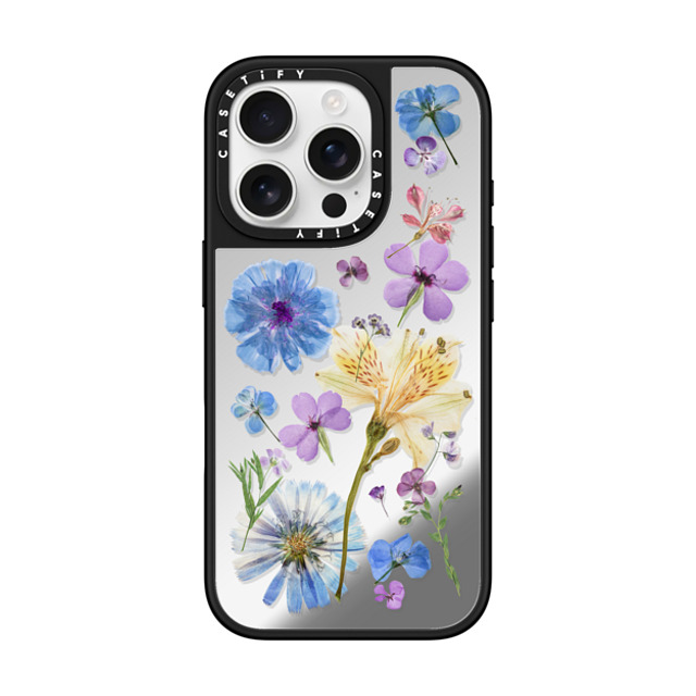 CASETiFY iPhone 16 Pro ケース Silver on Black ミラーケース MagSafe対応 Floral,nature Pressed Floral