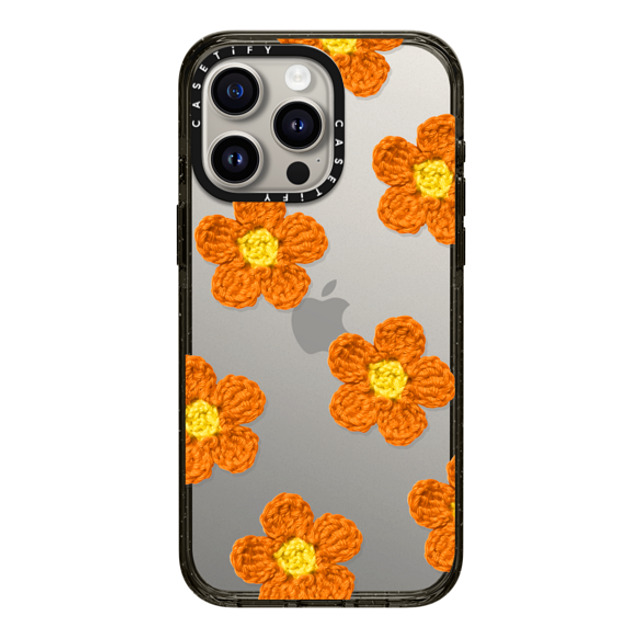 CASETiFY iPhone 15 Pro Max ケース ブラック インパクトケース Y2K,Pattern Crochet Flowers - Orange