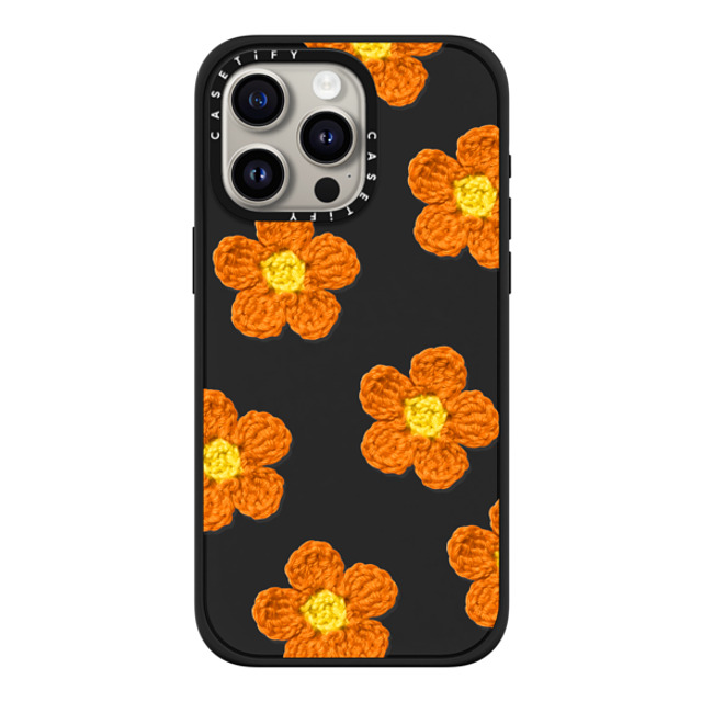 CASETiFY iPhone 15 Pro Max ケース マットブラック インパクトケース MagSafe対応 Y2K,Pattern Crochet Flowers - Orange