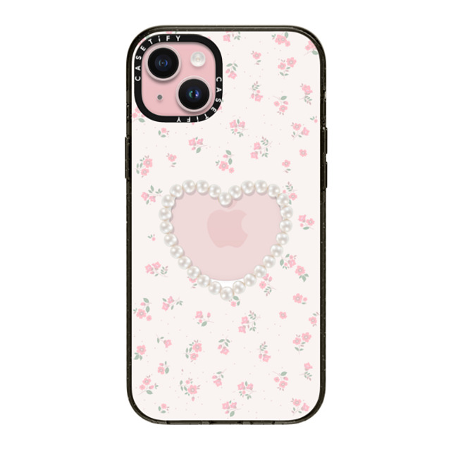 CASETiFY iPhone 15 Plus ケース ブラック インパクトケース MagSafe対応 Heart,Cottagecore Pearly Heart