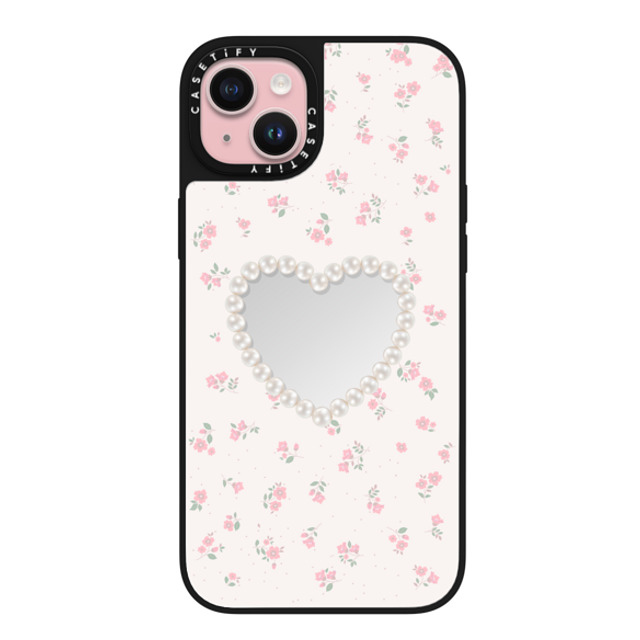 CASETiFY iPhone 15 Plus ケース Silver on Black ミラーケース MagSafe対応 Heart,Cottagecore Pearly Heart