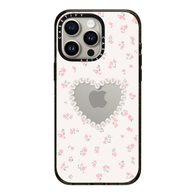 CASETiFY iPhone 15 Pro Max ケース ブラック インパクトケース Heart,Cottagecore Pearly Heart