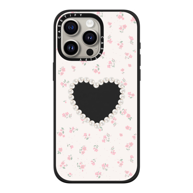 CASETiFY iPhone 15 Pro Max ケース マットブラック インパクトケース MagSafe対応 Heart,Cottagecore Pearly Heart