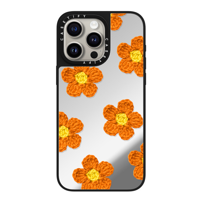 CASETiFY iPhone 15 Pro Max ケース Silver on Black ミラーケース MagSafe対応 Y2K,Pattern Crochet Flowers - Orange