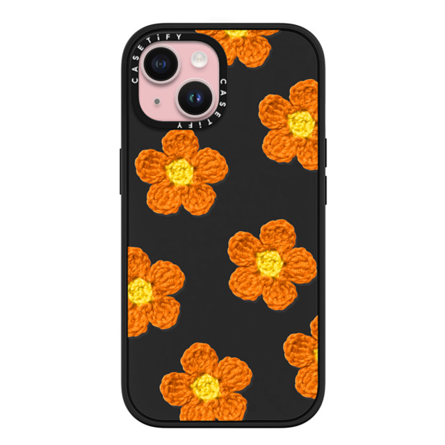 CASETiFY iPhone 15 ケース マットブラック インパクトケース MagSafe対応 Y2K,Pattern Crochet Flowers - Orange