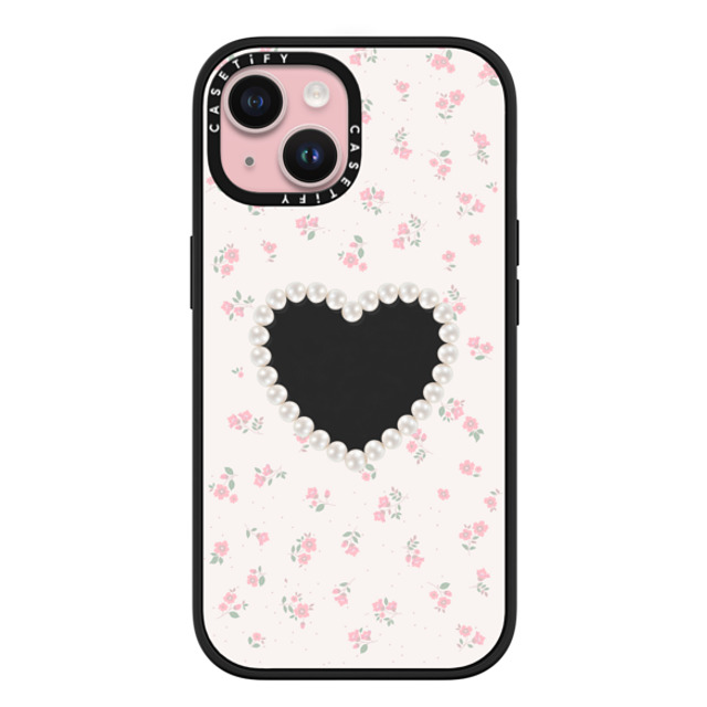 CASETiFY iPhone 15 ケース マットブラック インパクトケース MagSafe対応 Heart,Cottagecore Pearly Heart