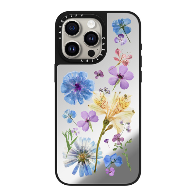 CASETiFY iPhone 15 Pro Max ケース Silver on Black ミラーケース MagSafe対応 Floral,nature Pressed Floral