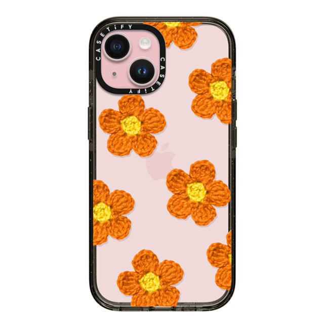 CASETiFY iPhone 15 ケース ブラック インパクトケース Y2K,Pattern Crochet Flowers - Orange