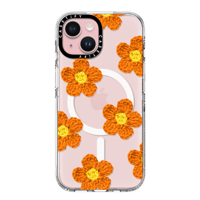 CASETiFY iPhone 15 ケース クリア クリア ケース MagSafe対応 Y2K,Pattern Crochet Flowers - Orange