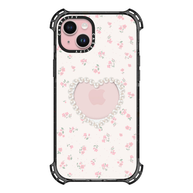 CASETiFY iPhone 15 Plus ケース ブラック バウンスケース Heart,Cottagecore Pearly Heart