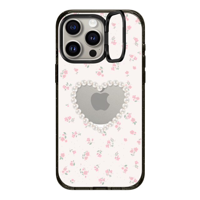 CASETiFY iPhone 15 Pro Max ケース ブラック インパクトリングスタンドケース MagSafe対応 Heart,Cottagecore Pearly Heart