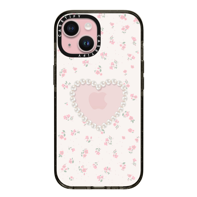 CASETiFY iPhone 15 ケース ブラック インパクトケース Heart,Cottagecore Pearly Heart