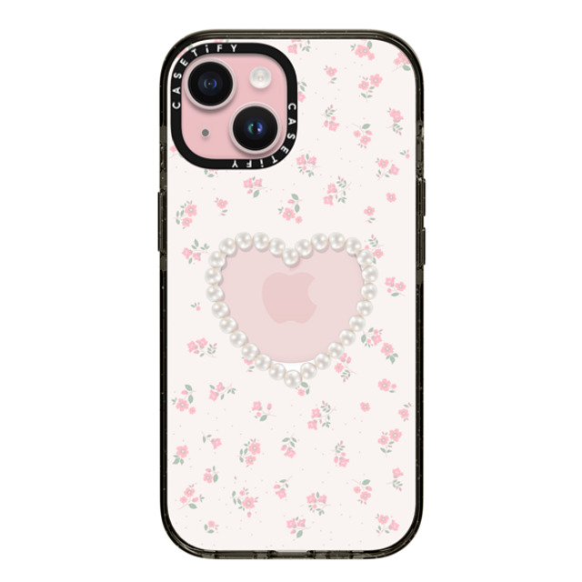 CASETiFY iPhone 15 ケース ブラック インパクトケース MagSafe対応 Heart,Cottagecore Pearly Heart