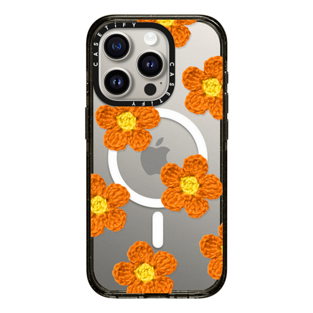 CASETiFY iPhone 15 Pro ケース ブラック インパクトケース MagSafe対応 Y2K,Pattern Crochet Flowers - Orange