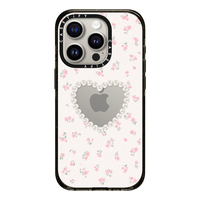 CASETiFY iPhone 15 Pro ケース ブラック インパクトケース MagSafe対応 Heart,Cottagecore Pearly Heart