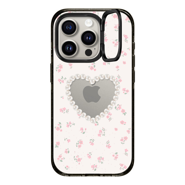 CASETiFY iPhone 15 Pro ケース ブラック インパクトリングスタンドケース MagSafe対応 Heart,Cottagecore Pearly Heart