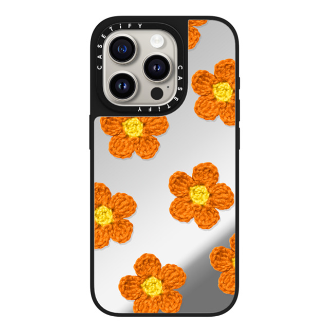 CASETiFY iPhone 15 Pro Case Silver on Black ミラーケース MagSafe対応 Floral,Pattern,Y2K Crochet Flowers - Orange CASETiFY iPhone 15 Pro Case Silver on Black ミラーケース MagSafe対応 Floral,Pattern,Y2K Crochet Flowers - Orange