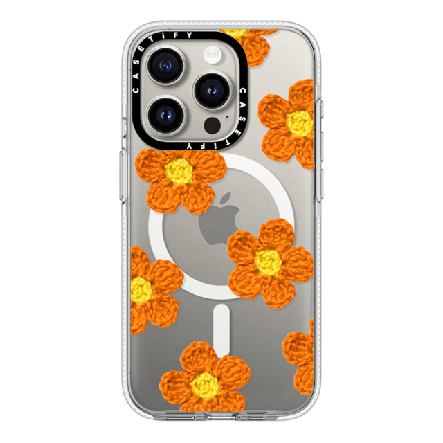 CASETiFY iPhone 15 Pro ケース クリア クリア ケース MagSafe対応 Y2K,Pattern Crochet Flowers - Orange