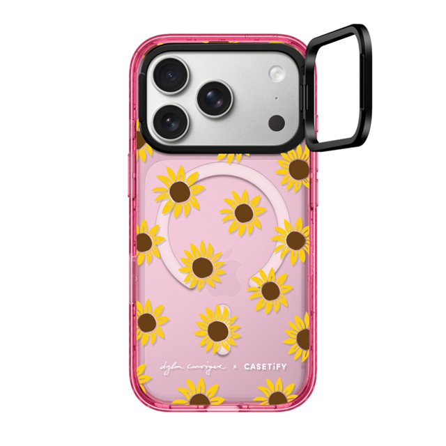 CASETiFY iPhone 17 Pro Case Pink Impact Ring Stand Case MagSafe Compatible Secret Sunflower casetify