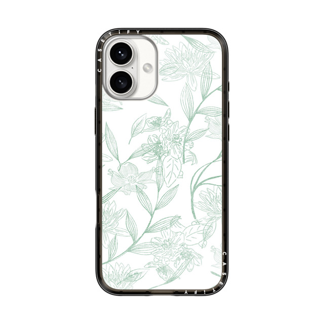 CASETiFY iPhone 16 Plus ケース ブラック インパクトライトケース Modern abstract mint green white watercolor floral eclectic