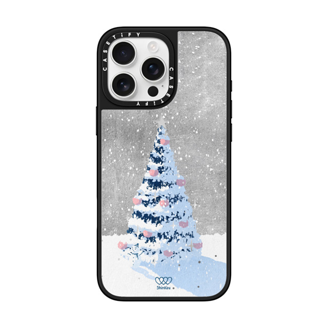 Shinkiru x CASETiFY iPhone 16 Pro Max ケース Silver on Black ミラーケース MagSafe対応 Merry Christmas