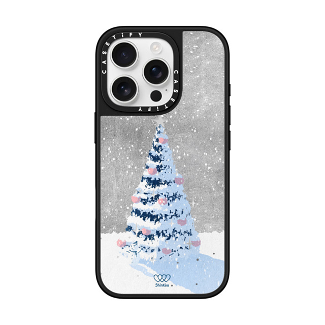 Shinkiru x CASETiFY iPhone 16 Pro ケース Silver on Black ミラーケース MagSafe対応 Merry Christmas