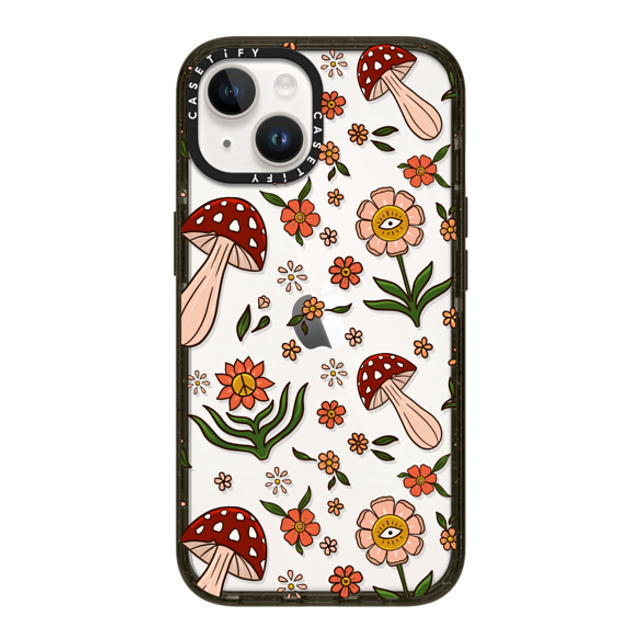 Blooming Lau x CASETiFY iPhone 14 ケース ブラック インパクトケース Red Mushroom Pattern by Blooming Lau