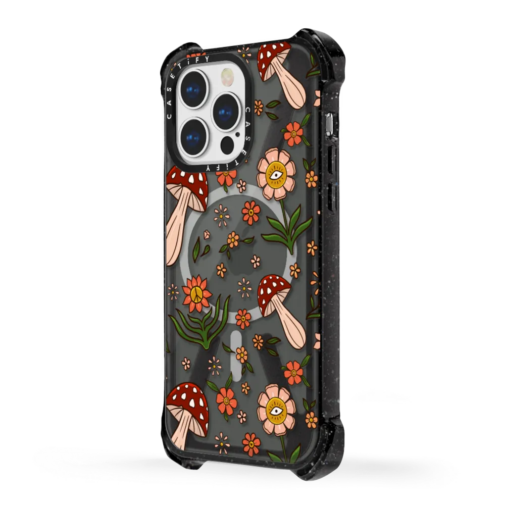 Bounce iPhone 13 Pro Case MagSafe Compatible - Red Mushroom Pattern by Blooming Lau