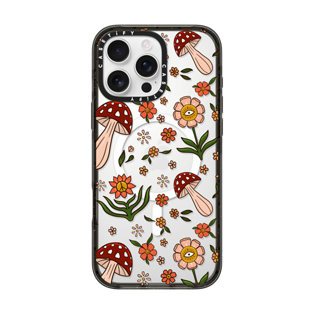 Blooming Lau x CASETiFY iPhone 16 Pro Max ケース ブラック インパクトケース MagSafe対応 Red Mushroom Pattern by Blooming Lau