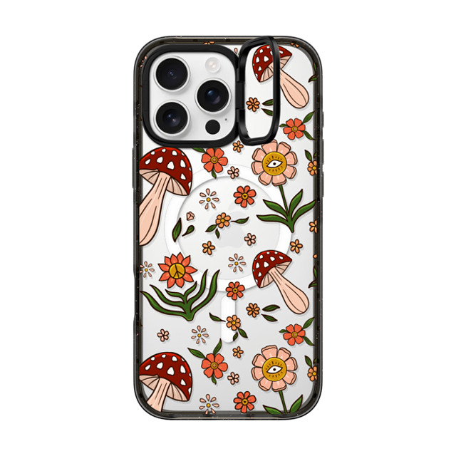 Blooming Lau x CASETiFY iPhone 16 Pro Max ケース ブラック インパクトリングスタンドケース MagSafe対応 Red Mushroom Pattern by Blooming Lau