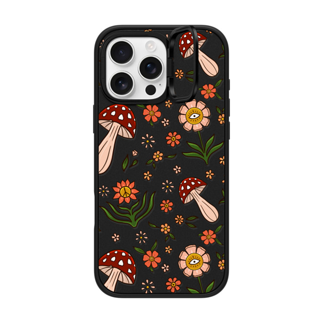 Blooming Lau x CASETiFY iPhone 16 Pro Max ケース マットブラック インパクトリングスタンドケース MagSafe対応 Red Mushroom Pattern by Blooming Lau