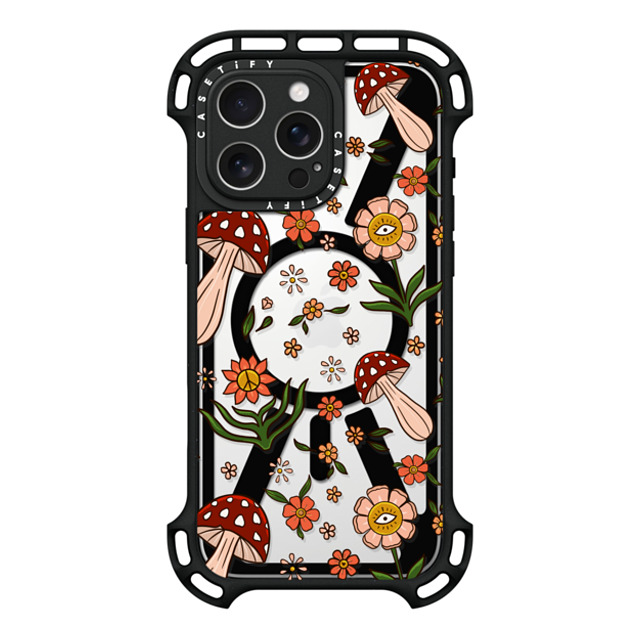 Blooming Lau x CASETiFY iPhone 16 Pro Max ケース ブラック ウルトラ バウンスケース MagSafe対応 Red Mushroom Pattern by Blooming Lau