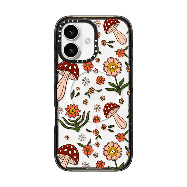 Blooming Lau x CASETiFY iPhone 16 ケース ブラック インパクトケース MagSafe対応 Red Mushroom Pattern by Blooming Lau