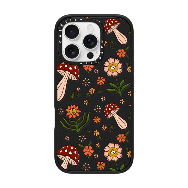 Blooming Lau x CASETiFY iPhone 16 Pro ケース マットブラック インパクトケース MagSafe対応 Red Mushroom Pattern by Blooming Lau