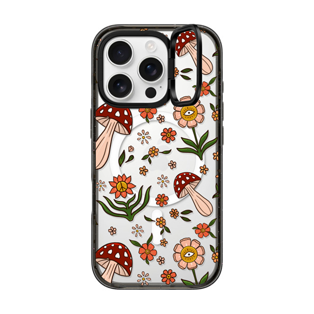 Blooming Lau x CASETiFY iPhone 16 Pro ケース ブラック インパクトリングスタンドケース MagSafe対応 Red Mushroom Pattern by Blooming Lau