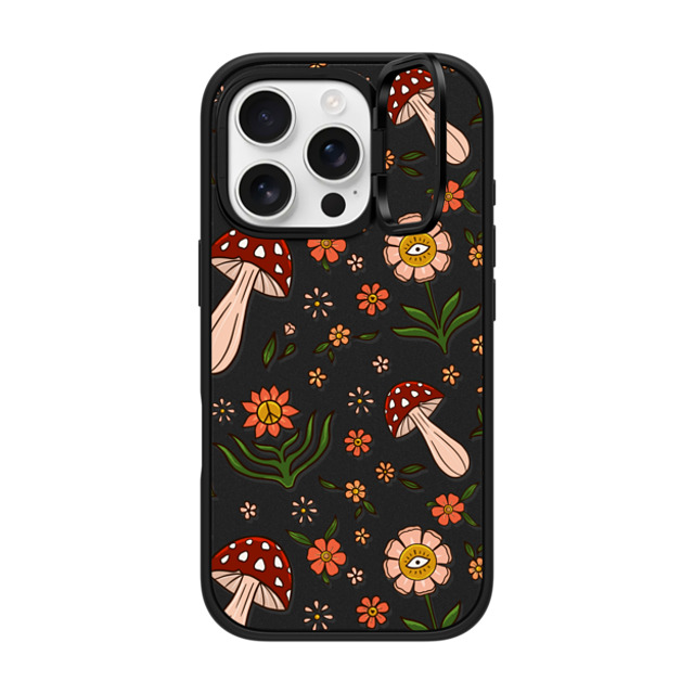 Blooming Lau x CASETiFY iPhone 16 Pro ケース マットブラック インパクトリングスタンドケース MagSafe対応 Red Mushroom Pattern by Blooming Lau