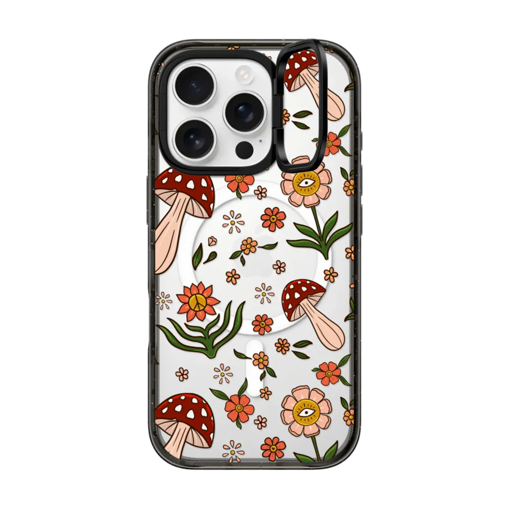 Impact Ring Stand iPhone 16 Pro Case MagSafe Compatible - Red Mushroom Pattern by Blooming Lau