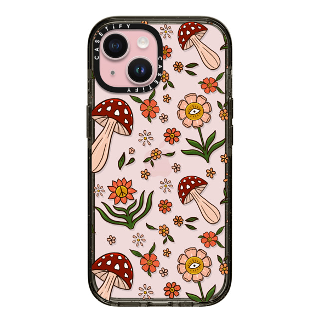 Blooming Lau x CASETiFY iPhone 15 ケース ブラック インパクトケース Red Mushroom Pattern by Blooming Lau