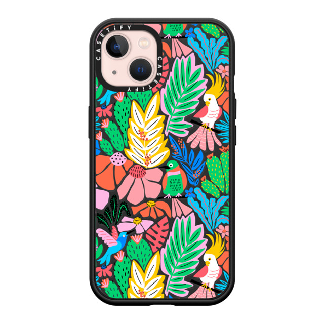 Sandra Hutter x CASETiFY iPhone 13 ケース マットブラック インパクトケース MagSafe対応 Tropical Birds Jungle Rainforest Exotic Summer Pattern