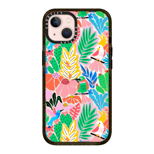 Sandra Hutter x CASETiFY iPhone 13 ケース ブラック インパクトケース MagSafe対応 Tropical Birds Jungle Rainforest Exotic Summer Pattern