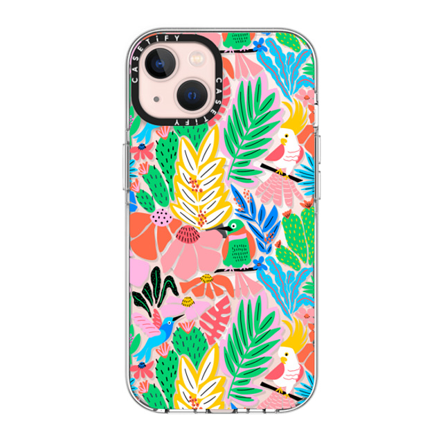 Sandra Hutter x CASETiFY iPhone 13 ケース クリア クリア ケース MagSafe対応 Tropical Birds Jungle Rainforest Exotic Summer Pattern