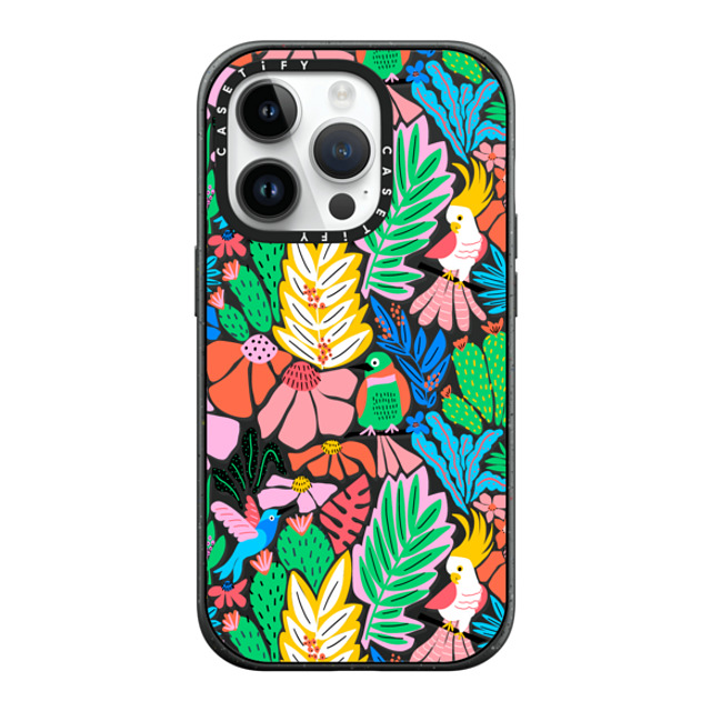 Sandra Hutter x CASETiFY iPhone 14 Pro ケース マットブラック インパクトケース MagSafe対応 Tropical Birds Jungle Rainforest Exotic Summer Pattern