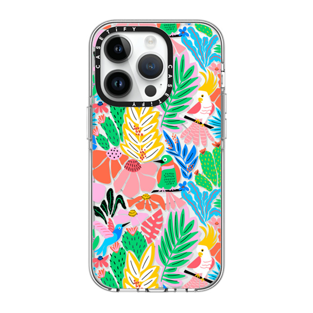 Sandra Hutter x CASETiFY iPhone 14 Pro ケース クリア クリア ケース MagSafe対応 Tropical Birds Jungle Rainforest Exotic Summer Pattern