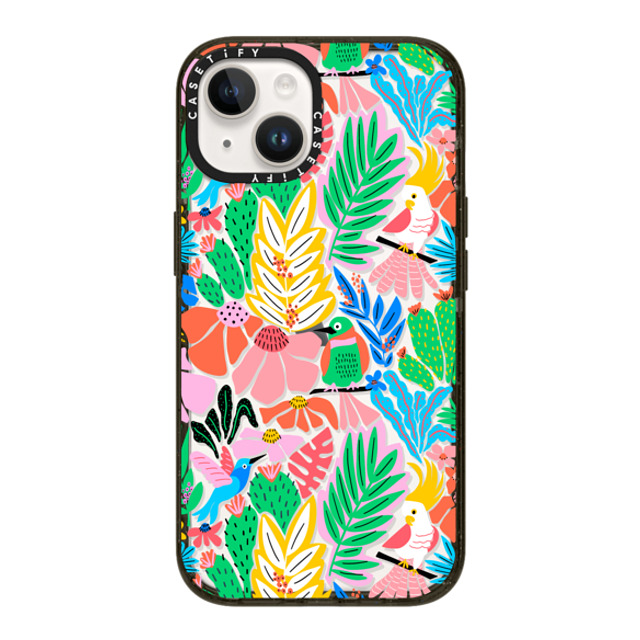 Sandra Hutter x CASETiFY iPhone 14 ケース ブラック インパクトケース Tropical Birds Jungle Rainforest Exotic Summer Pattern